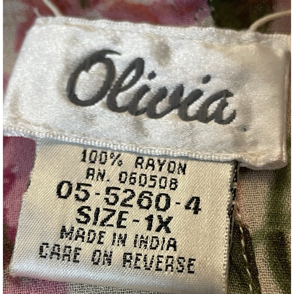 Vtg 80s Olivia Reversible Floral Maxi Dress 1X Pink Beige Rayon Boho Cottagecore - Picture 9 of 12